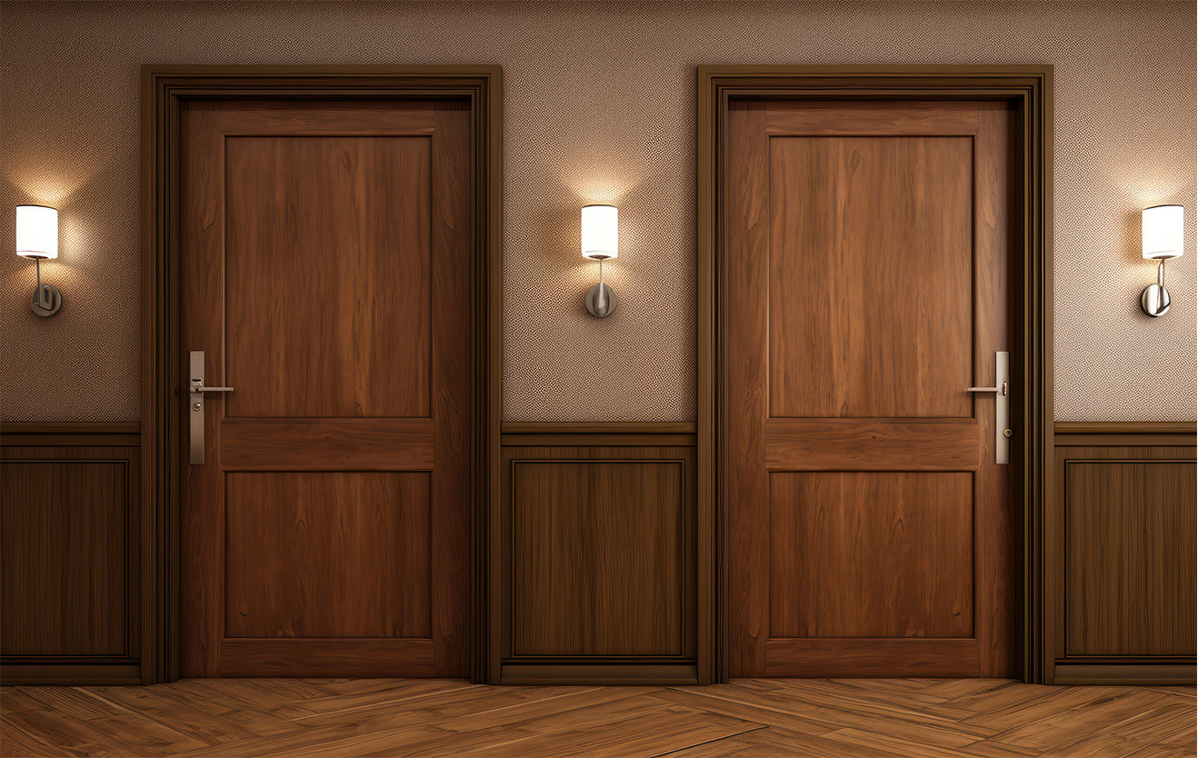 Cabinet wooden design on white room interior modern style.3D ren